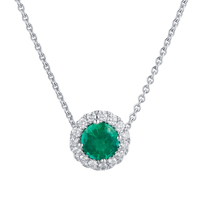 Mappin & Webb Carrington 18ct White Gold 6mm Emerald and 0.20cttw Diamond Pendant