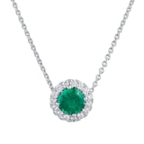 Mappin & Webb Carrington 18ct White Gold 6mm Emerald and 0.20cttw Diamond Pendant