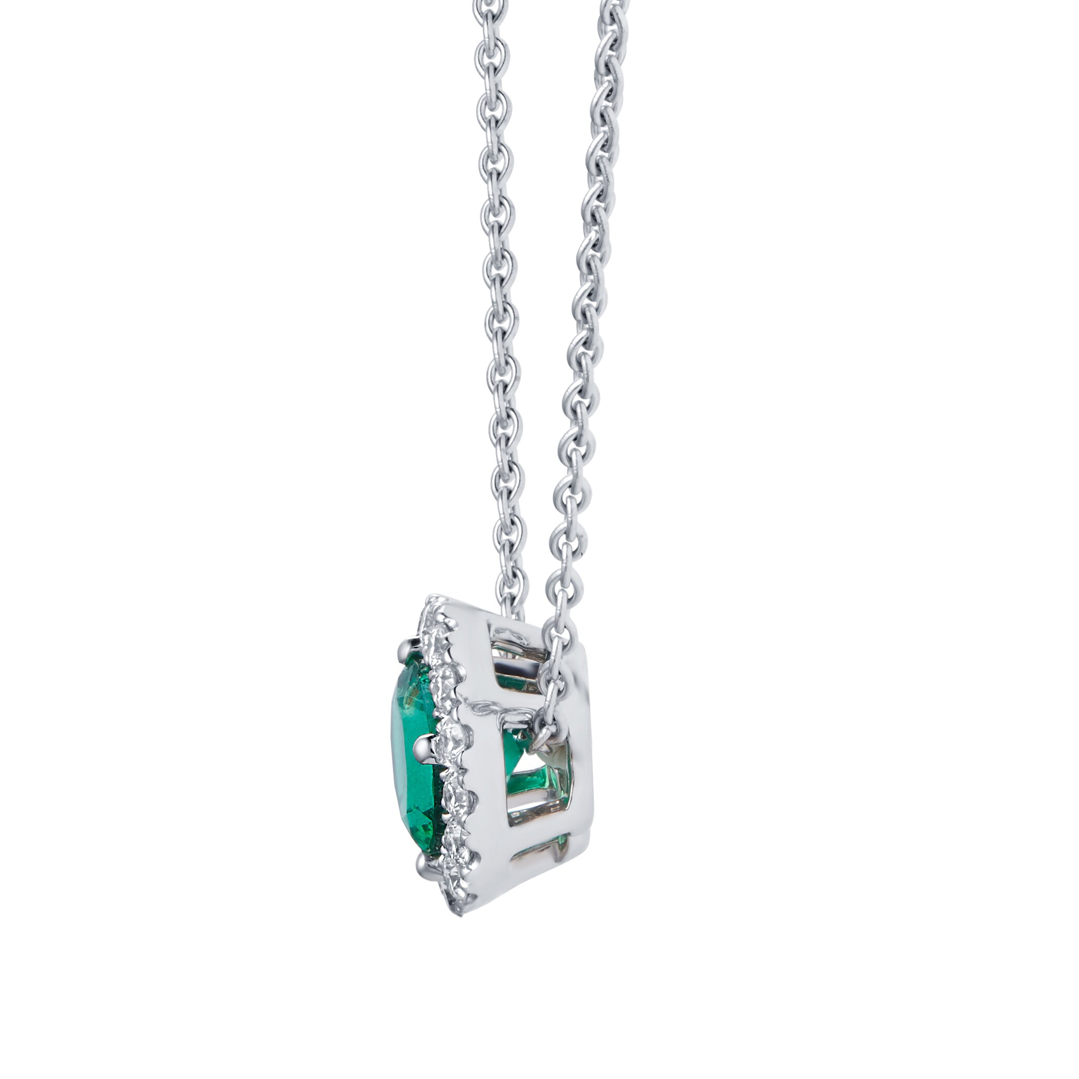 Mappin & Webb Carrington 18ct White Gold 6mm Emerald and 0.20cttw Diamond Pendant