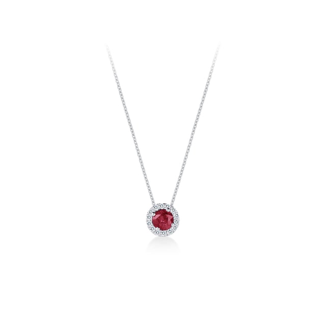 Mappin & Webb Carrington 18ct White Gold 6mm Ruby and 0.20cttw Diamond Pendant