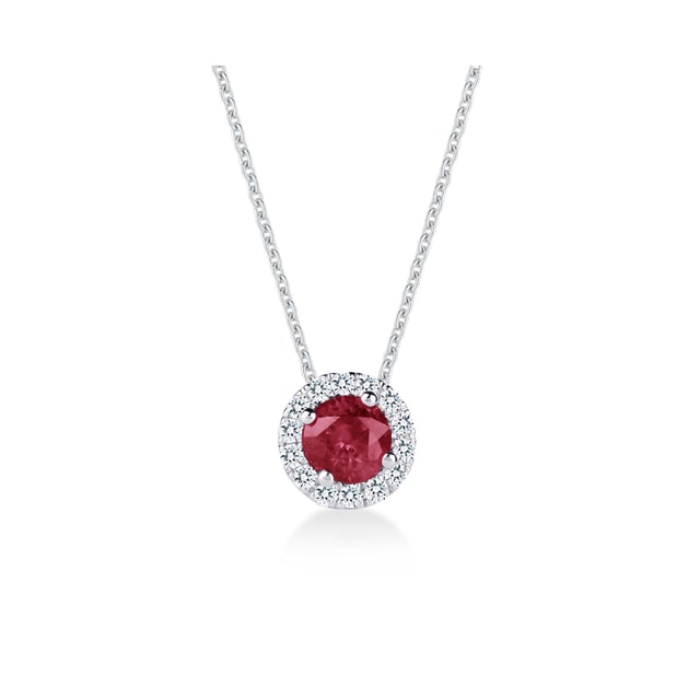 Mappin & Webb Carrington 18ct White Gold 6mm Ruby and 0.20cttw Diamond Pendant