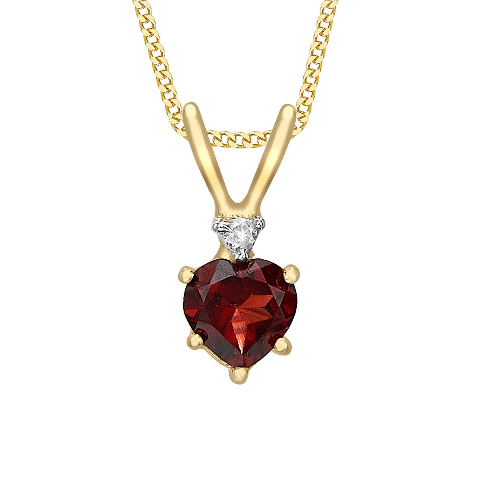 Goldsmiths 9ct Yellow Gold Heart Garnet And 0.02ct Diamond Pendant