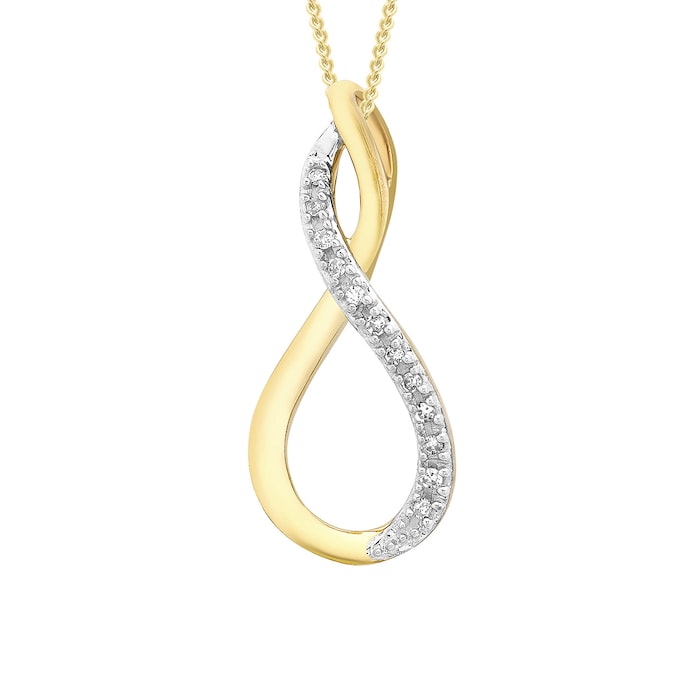 Goldsmiths 9ct Yellow Gold 0.03cttw Diamond Set Infinity Pendant