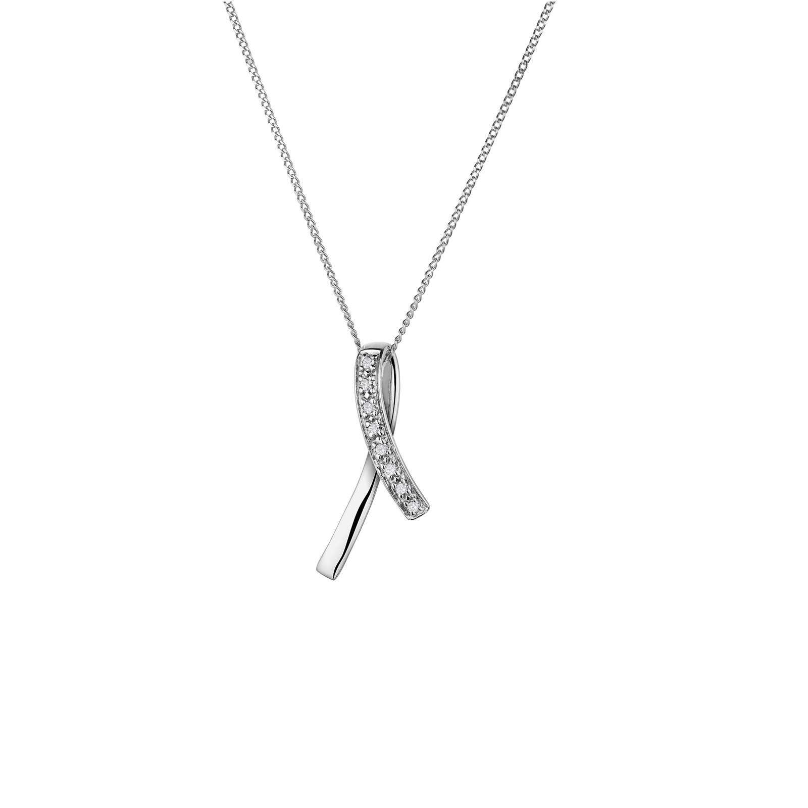 Goldsmiths 9ct White Gold 0.04ct Diamond Set Kiss Pendant