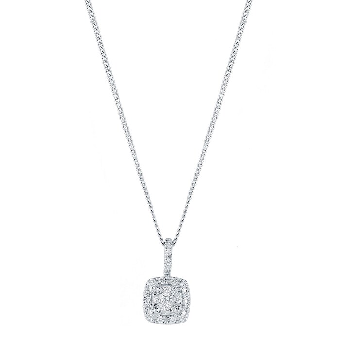 Goldsmiths 9ct White Gold 0.12cttw Multistone Halo Pendant