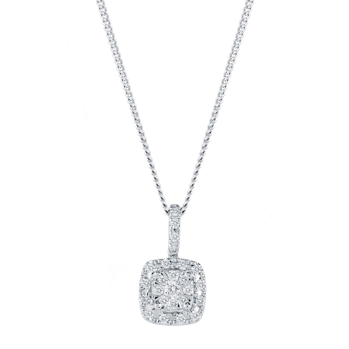 Goldsmiths 9ct White Gold 0.12cttw Multistone Halo Pendant