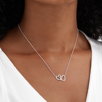 Goldsmiths 9ct White Gold 0.14 Carat Total Weight Diamond Interlocking hearts pendant