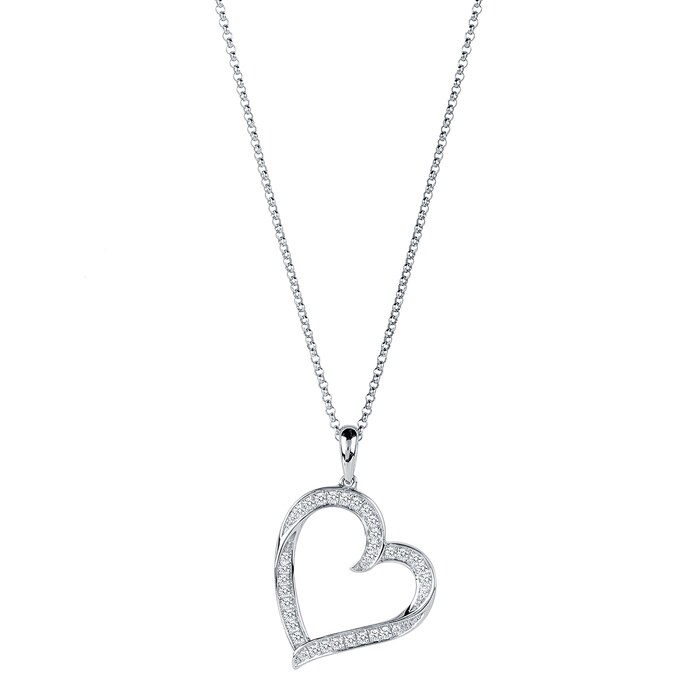 Goldsmiths 9ct White Gold 0.20 Carat Total Weight Diamond Large Heart Pendant