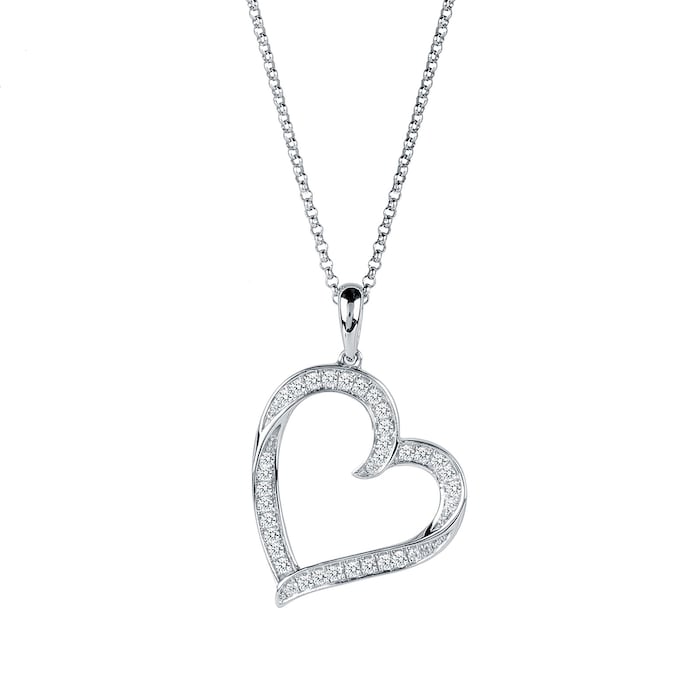 Goldsmiths 9ct White Gold 0.20 Carat Total Weight Diamond Large Heart Pendant