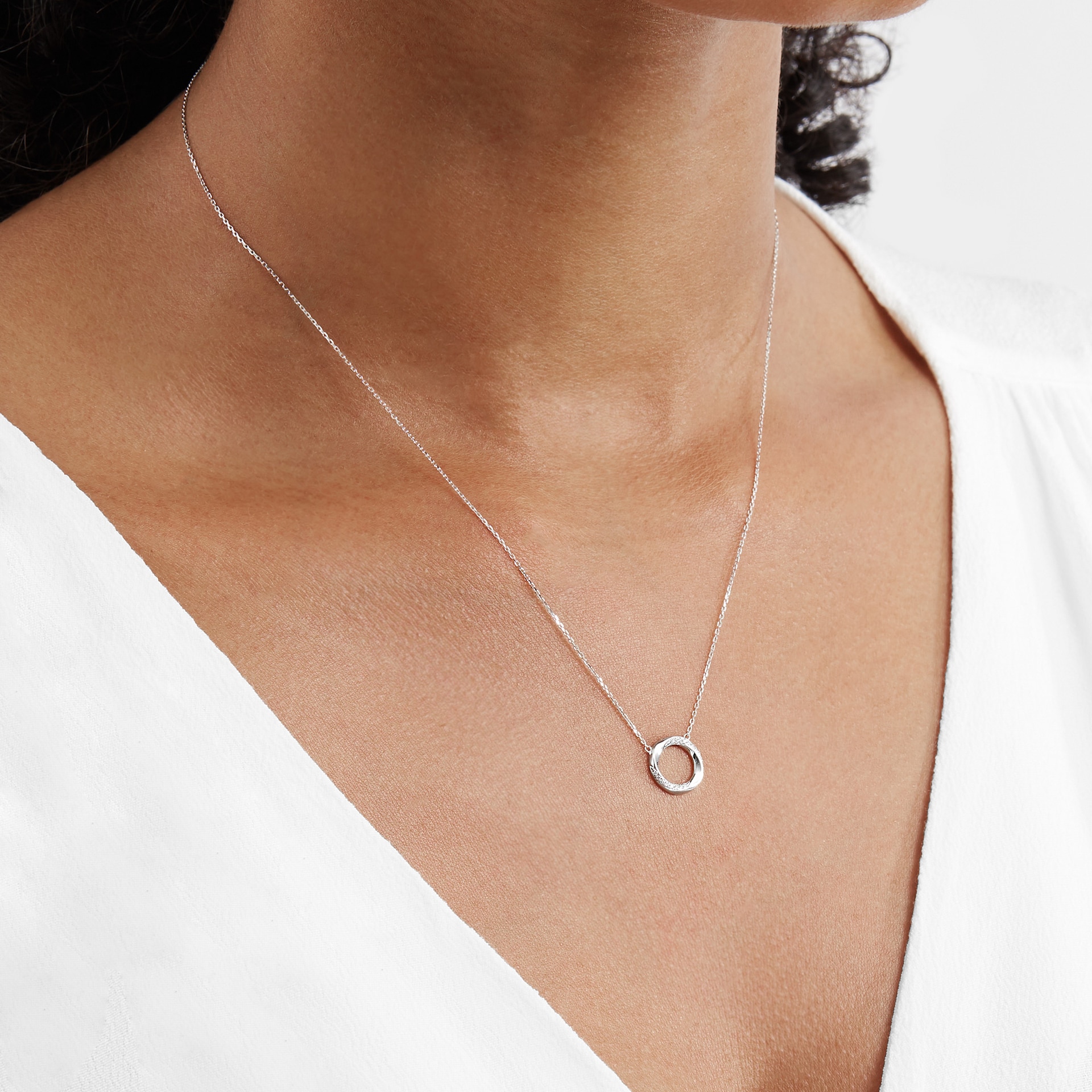 Goldsmiths 9ct White Gold 0.04 Carat Total Weight Diamond Circle Pendant