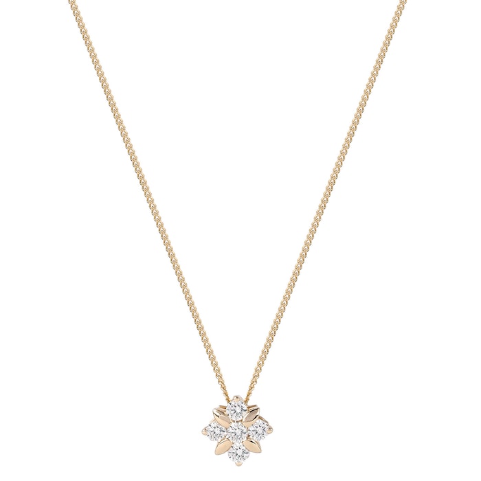 Goldsmiths 9ct Yellow Gold 0.20 Carat Total Weight Diamond Flower Pendant