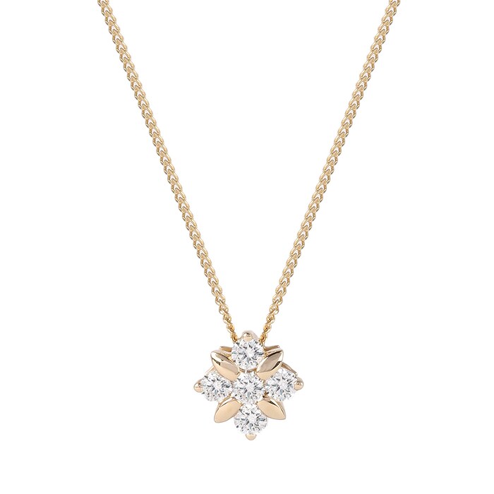 Goldsmiths 9ct Yellow Gold 0.20 Carat Total Weight Diamond Flower Pendant