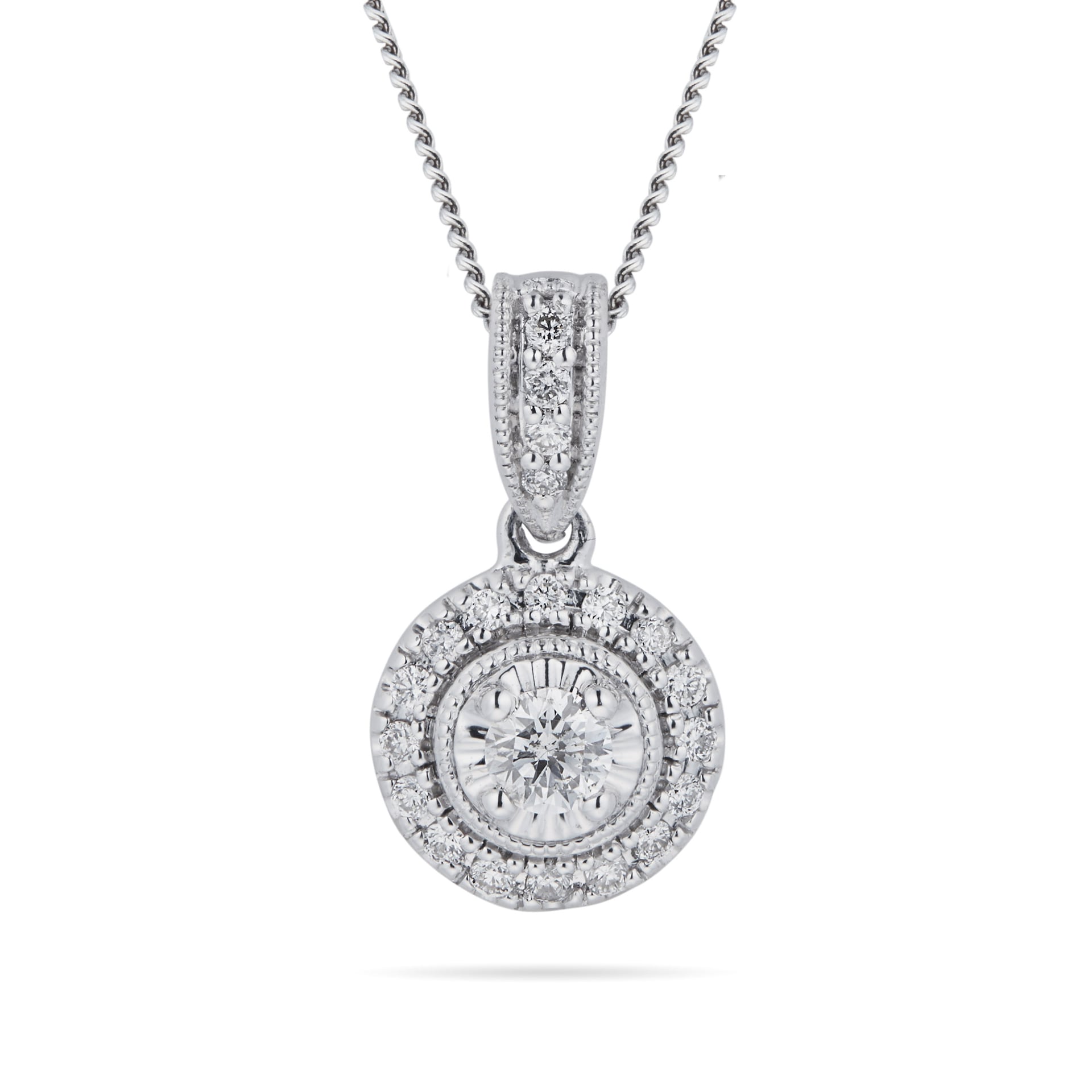 Goldsmiths 9ct White Gold 0.20cttw Diamond Halo Pendant