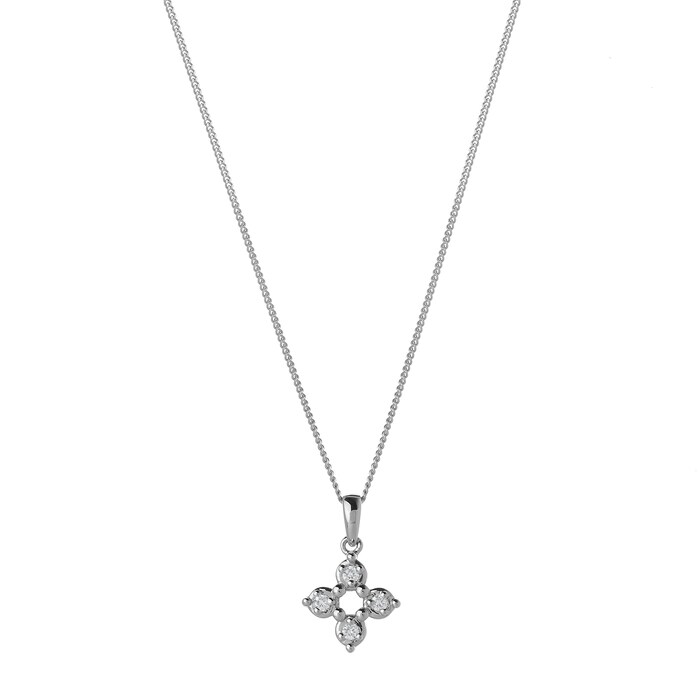 Goldsmiths 9ct White Gold 0.04ct Diamond Open Flower Pendant