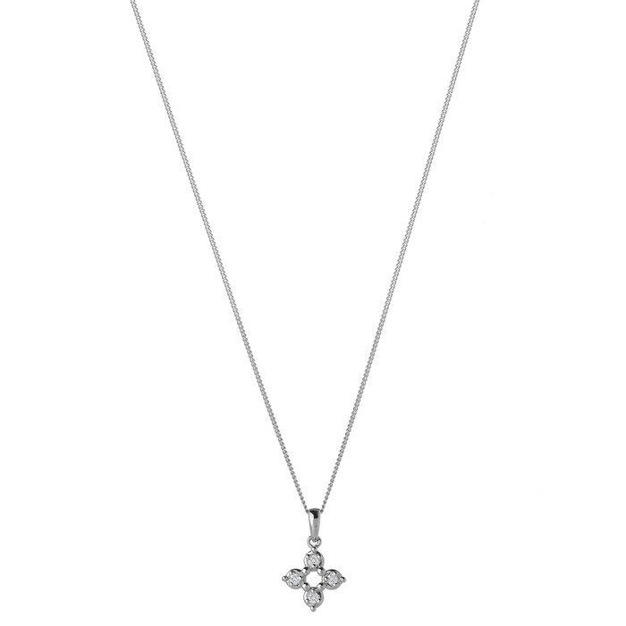 Goldsmiths 9ct White Gold 0.04ct Diamond Open Flower Pendant