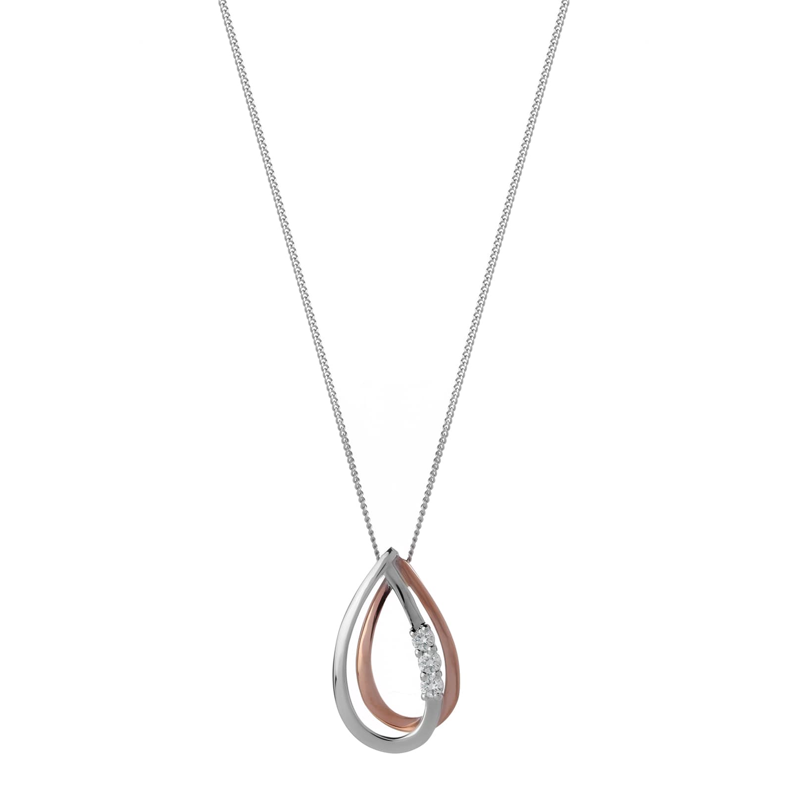 Goldsmiths 9ct White & Rose Gold 0.08ct Teardrop Diamond Pendant Goldsmiths 9ct White & Rose Gold 0.08ct Teardrop Diamond Pendant