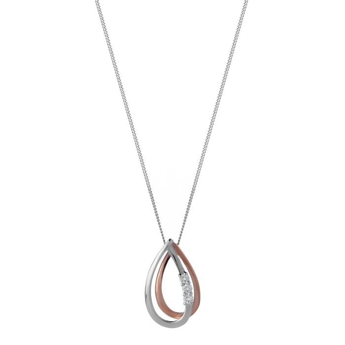 Goldsmiths 9ct White & Rose Gold 0.08ct Teardrop Diamond Pendant