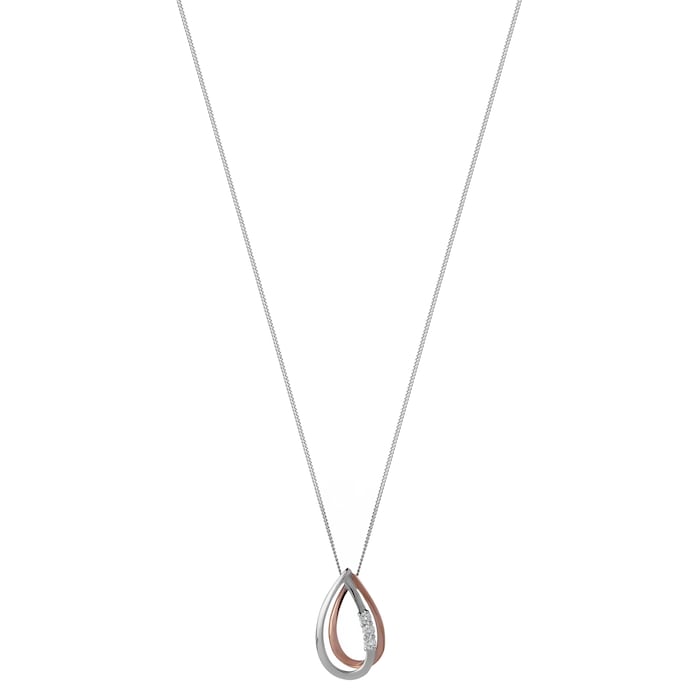 Goldsmiths 9ct White & Rose Gold 0.08ct Teardrop Diamond Pendant