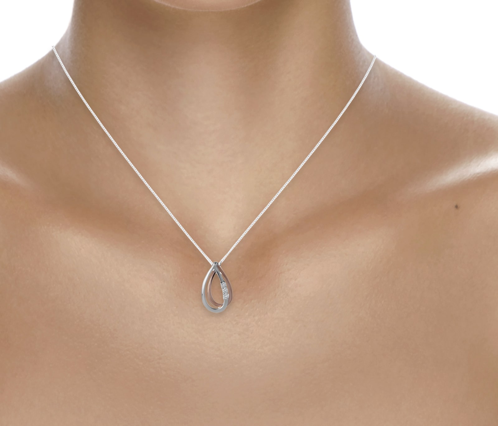 Goldsmiths 9ct White & Rose Gold 0.08ct Teardrop Diamond Pendant Goldsmiths 9ct White & Rose Gold 0.08ct Teardrop Diamond Pendant
