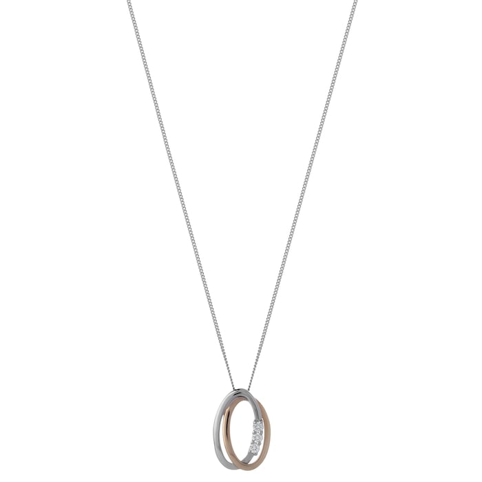 Goldsmiths 9ct White & Rose Gold 0.08ct Circle Diamond Pendant