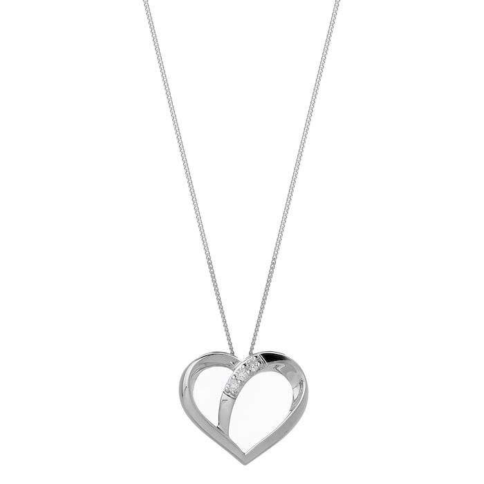 Goldsmiths 9ct White Gold 0.05ct Diamond Cross Heart Pendant