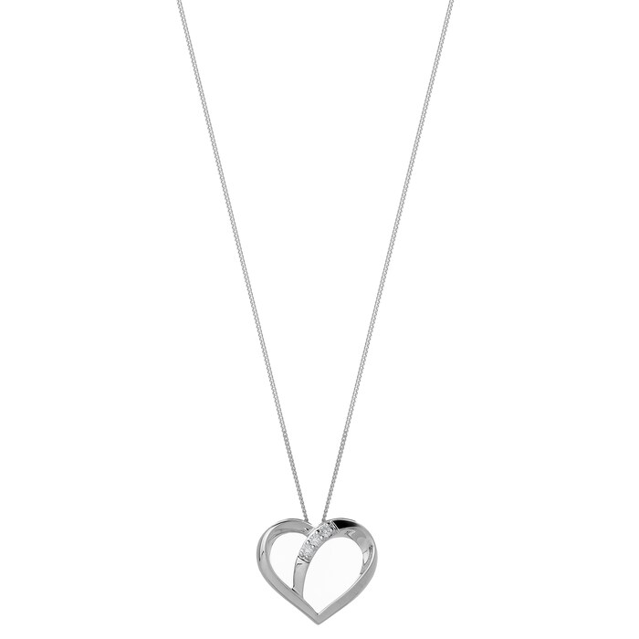 Goldsmiths 9ct White Gold 0.05ct Diamond Cross Heart Pendant