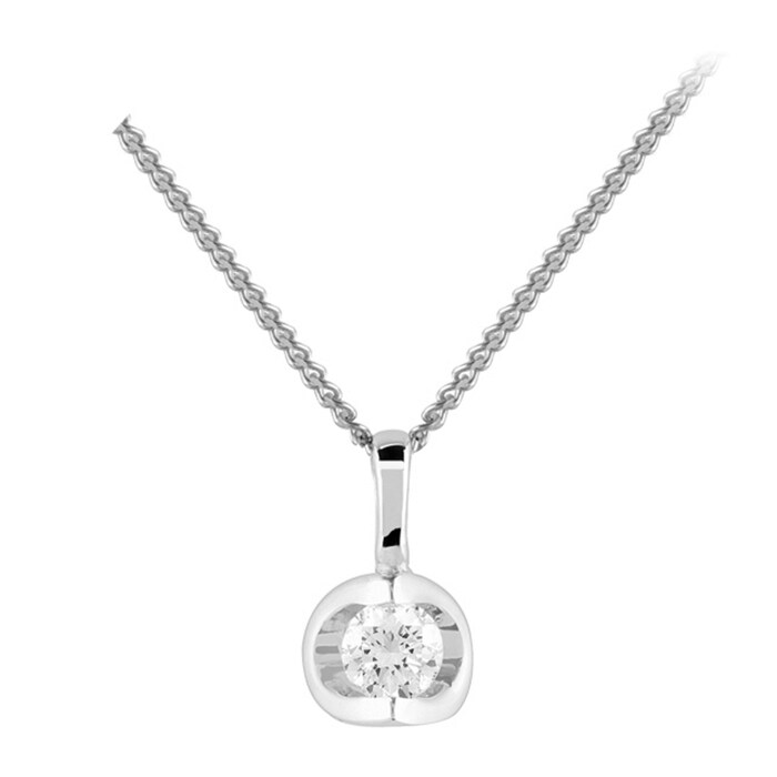 Goldsmiths 9ct White Gold 0.10ct Tension Set Goldsmiths Brightest Diamond Pendant