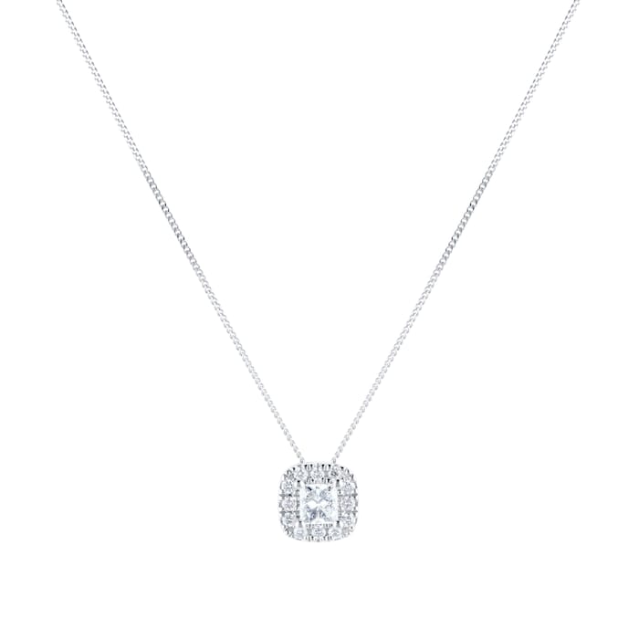 Goldsmiths 9ct White Gold 0.30ct Princess Cut Goldsmiths Brightest Diamond Halo Pendant