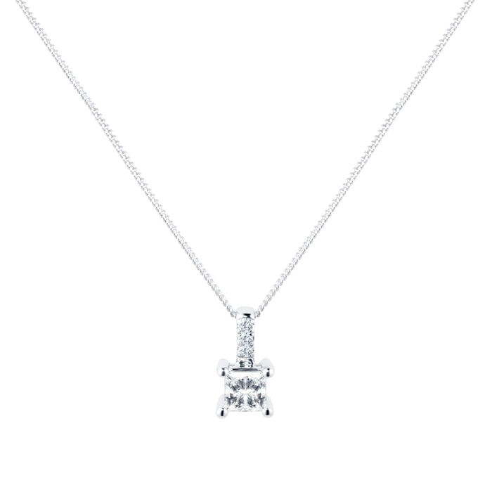 Goldsmiths 9ct White Gold 0.25ct Princess Cut Goldsmiths Brightest Diamond Pendant