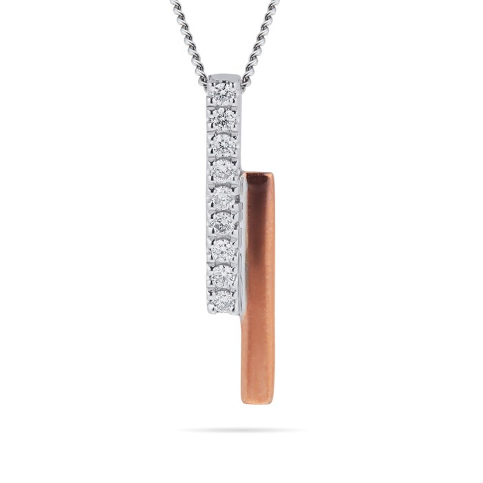 Goldsmiths 9ct White Gold & Rose Gold 0.10cttw Drop Bar Pendant