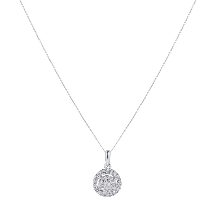 Goldsmiths 9ct White Gold Round & Baguette 0.25cttw Pendant