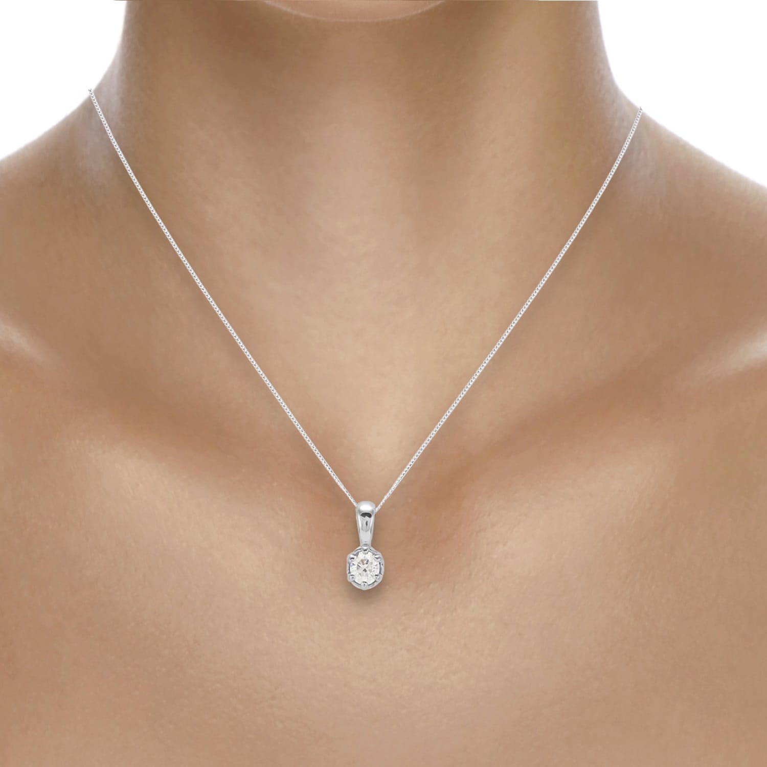 Goldsmiths 9ct White Gold 0.10cttw Bezel Set Illusion Pendant