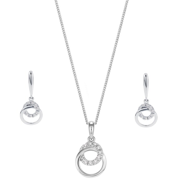 Goldsmiths 9ct White Gold 0.10ct Diamond Pendant and Earring Set