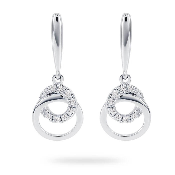 Goldsmiths 9ct White Gold 0.10ct Diamond Pendant and Earring Set