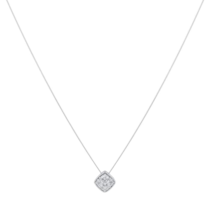 Goldsmiths 9ct White Gold 0.20cttw Round Square Shape Pendant