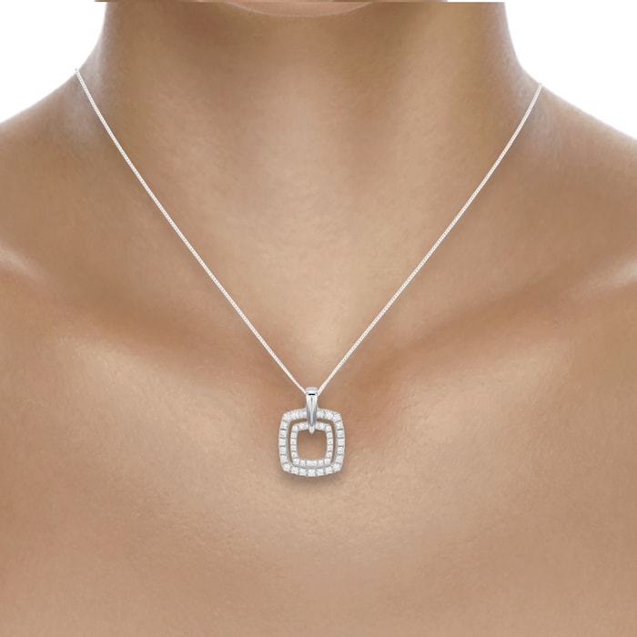 Goldsmiths 9ct White Gold 0.30cttw Double Cushion Pendant