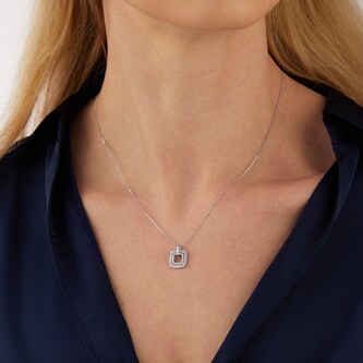 Goldsmiths 9ct White Gold 0.30cttw Double Cushion Pendant