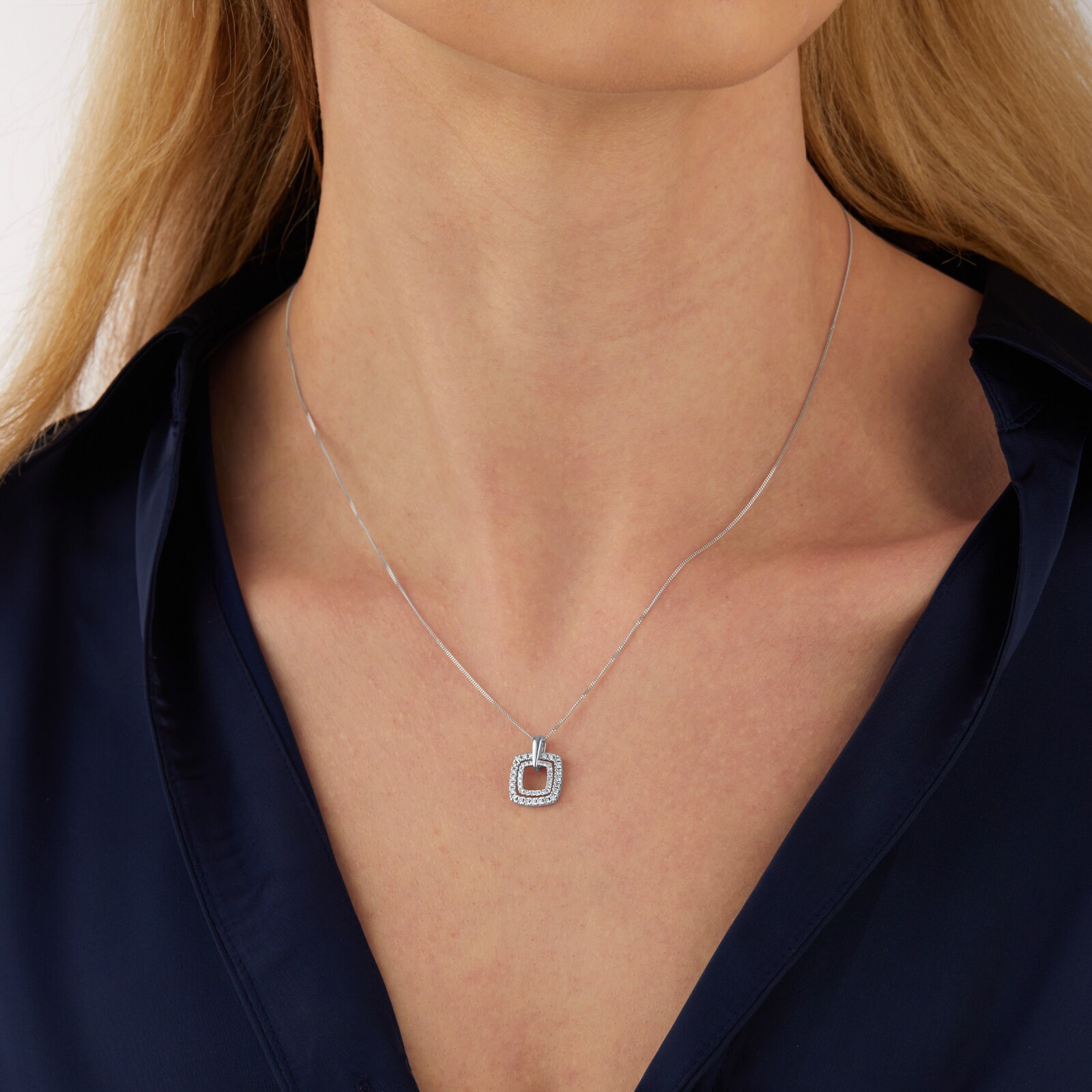 Goldsmiths 9ct White Gold 0.30cttw Double Cushion Pendant