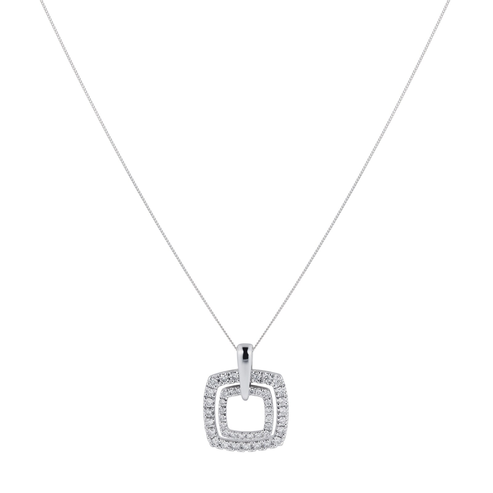 Goldsmiths 9ct White Gold 0.30cttw Double Cushion Pendant
