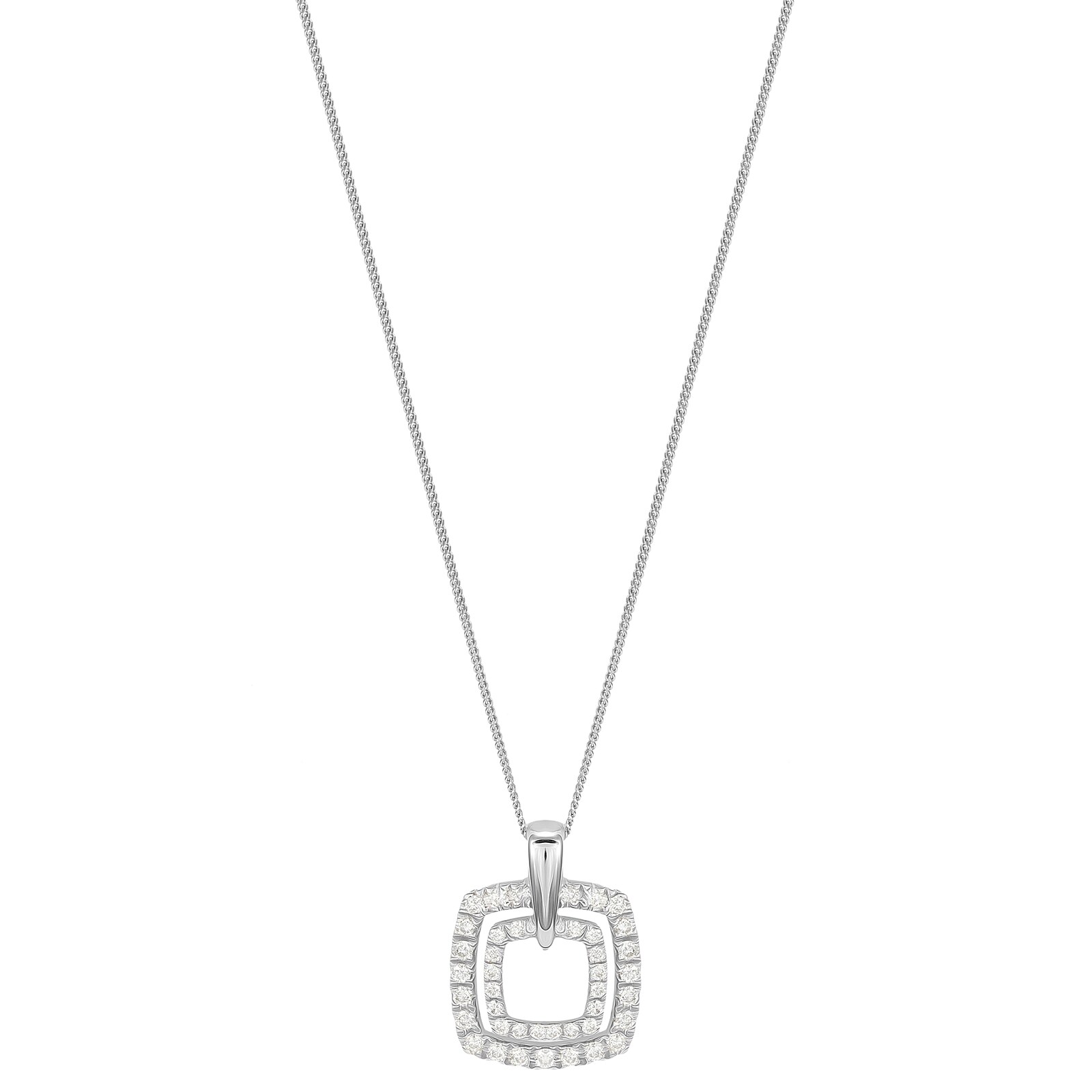 Goldsmiths 9ct White Gold 0.30cttw Double Cushion Pendant