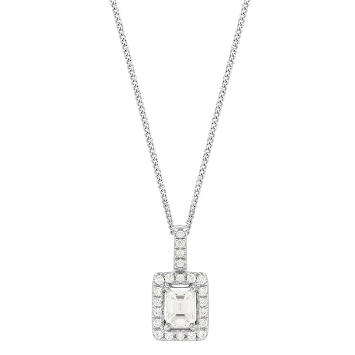 Goldsmiths 18ct White Gold 0.50cttw Emerald Cut Halo Pendant