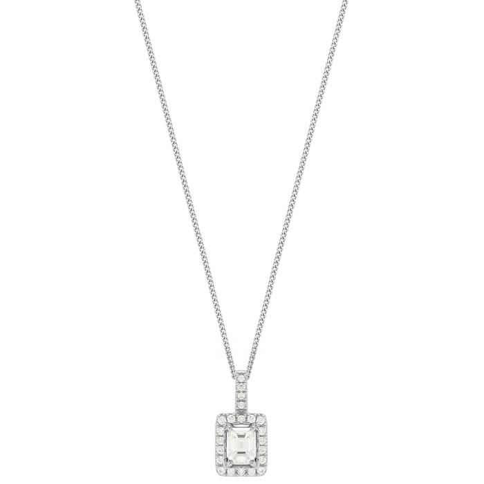 Goldsmiths 18ct White Gold 0.50cttw Emerald Cut Halo Pendant