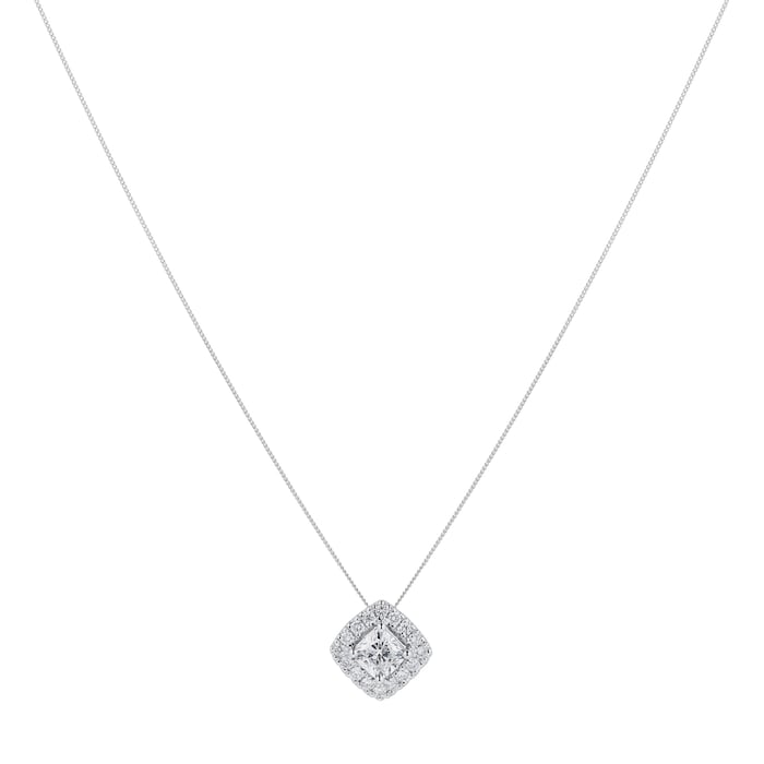 Goldsmiths 18ct White Gold 0.50cttw Cushion Cut Halo Pendant