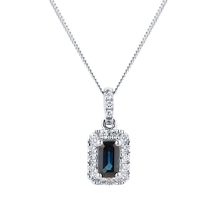 Goldsmiths 9ct White Gold Sapphire and Diamond Halo Pendant