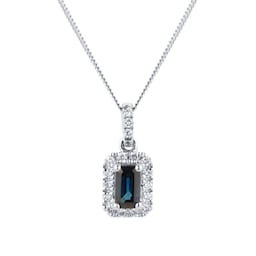 12143090 - 9ct White Gold Sapphire and Diamond Halo Pendant