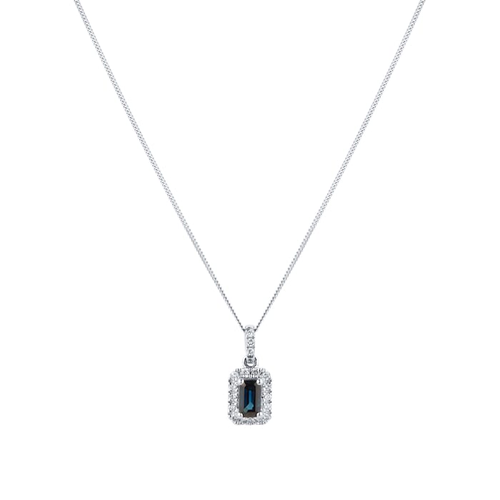 Goldsmiths 9ct White Gold Sapphire and Diamond Halo Pendant