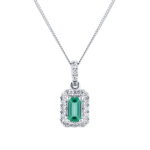 Goldsmiths 9ct White Gold Emerald and Diamond Halo Pendant