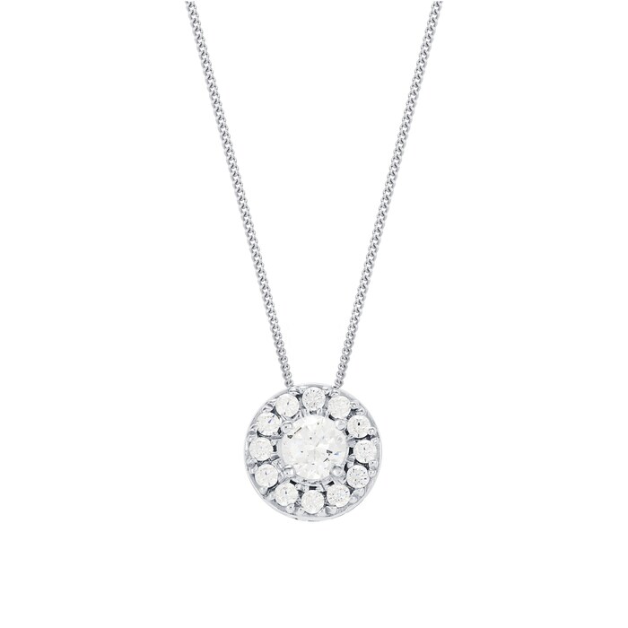 Goldsmiths 9ct White Gold 0.10ct Diamond Illusion Halo Pendant