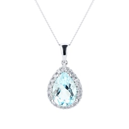 12143129 - 9ct White Gold Pear Cut Topaz & Diamond Pendant