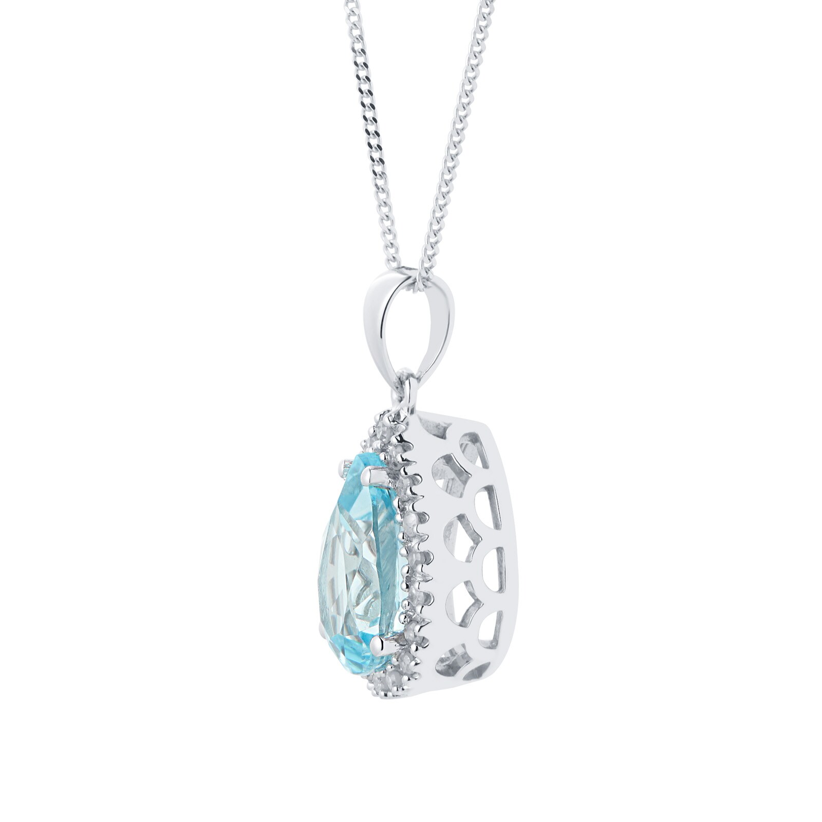 Goldsmiths 9ct White Gold Pear Cut Topaz & Diamond Pendant